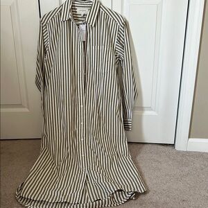 Banana Republic Factory Olive and White Striped Midi Shirtdress